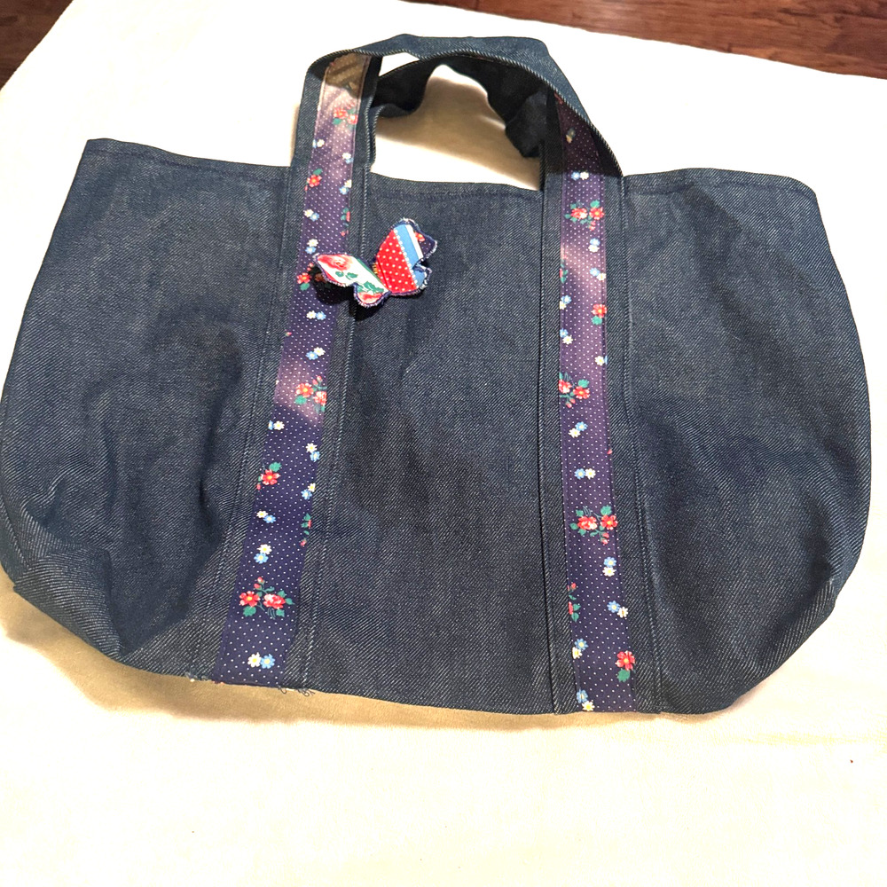 Large Denim Tote Bag American Cotton Growers Country farmhouse butterflies